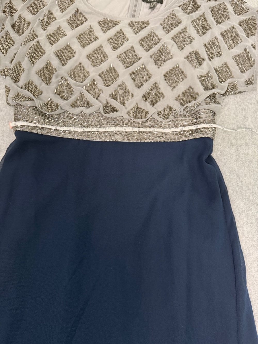 Adrianna Papell Beaded Bodice Navy Formal Gown SZ 8 Petite Elegant Evening Wear - Picture 7 of 9